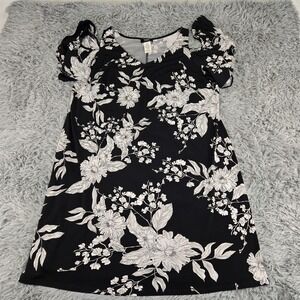 MSK 2543658 Women 2X Black Floral Knee Length Cold Shoulder Stretch‎ Dress